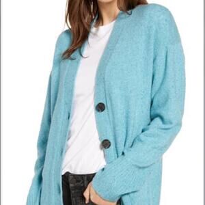 SOMETHING NAVY V-neck Cardigan Teal Sicily Combo Size Small